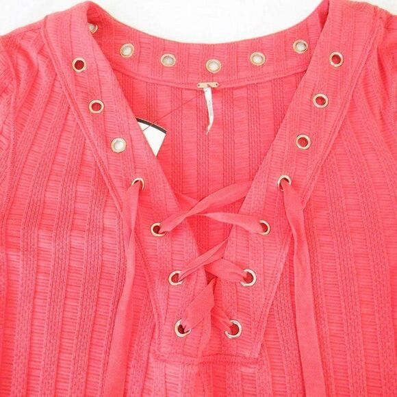 Free People peachy pink L/S laced top - Picture 2 of 3